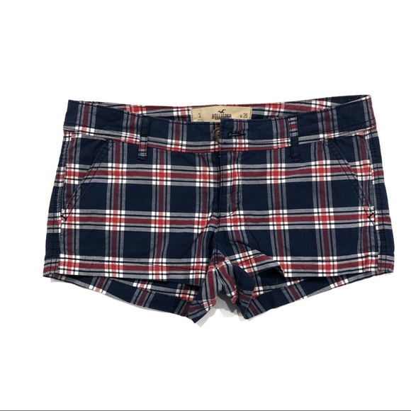 Hollister Pants - Hollister plaid shorts size 3 juniors red and blue